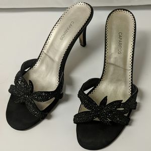 Capparo Shoes Sequin Black Heel Sandal